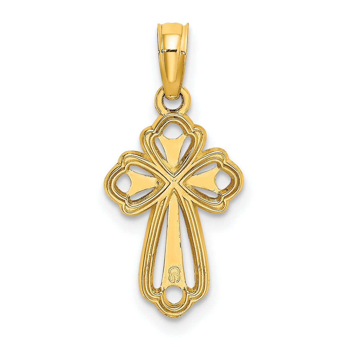 14k Yellow Gold Cross Pendant with Textured Floral Design and Diamond-Cut Details