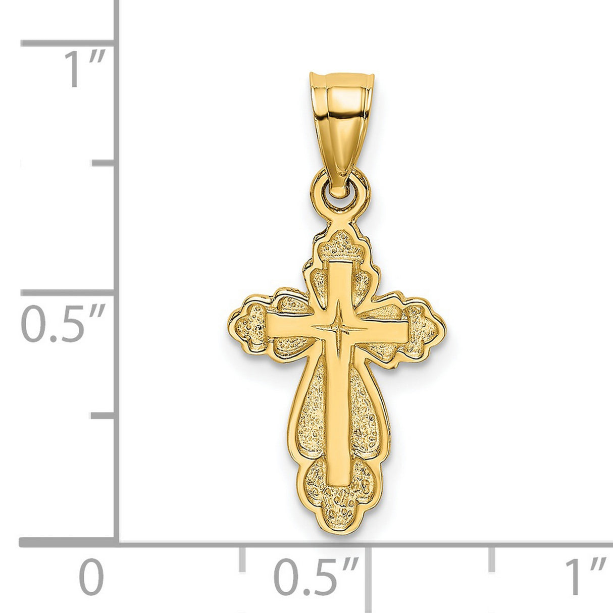 14k Yellow Gold Cross Pendant with Textured Detail and High Polish Finish, Latin and Byzantine Style