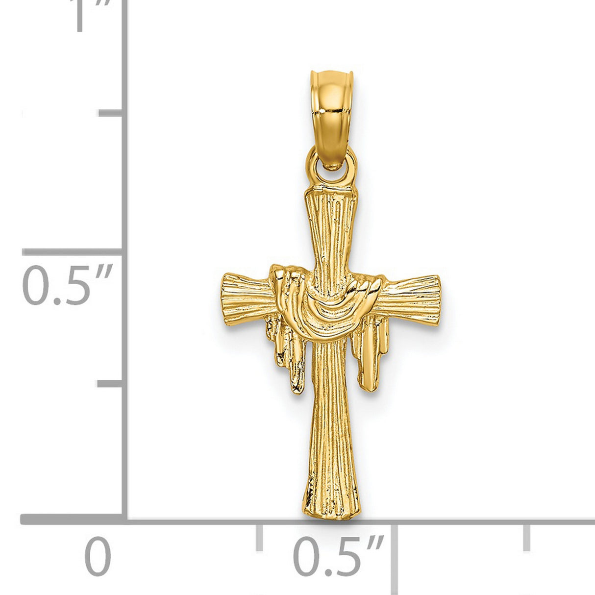14k Yellow Gold Cross Pendant with Textured Beam Design, Religious Jewelry for Men and Women