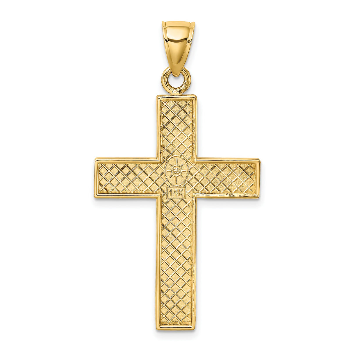 14k Yellow Gold Cross Pendant with Bold Polished Block Design for Men and Women