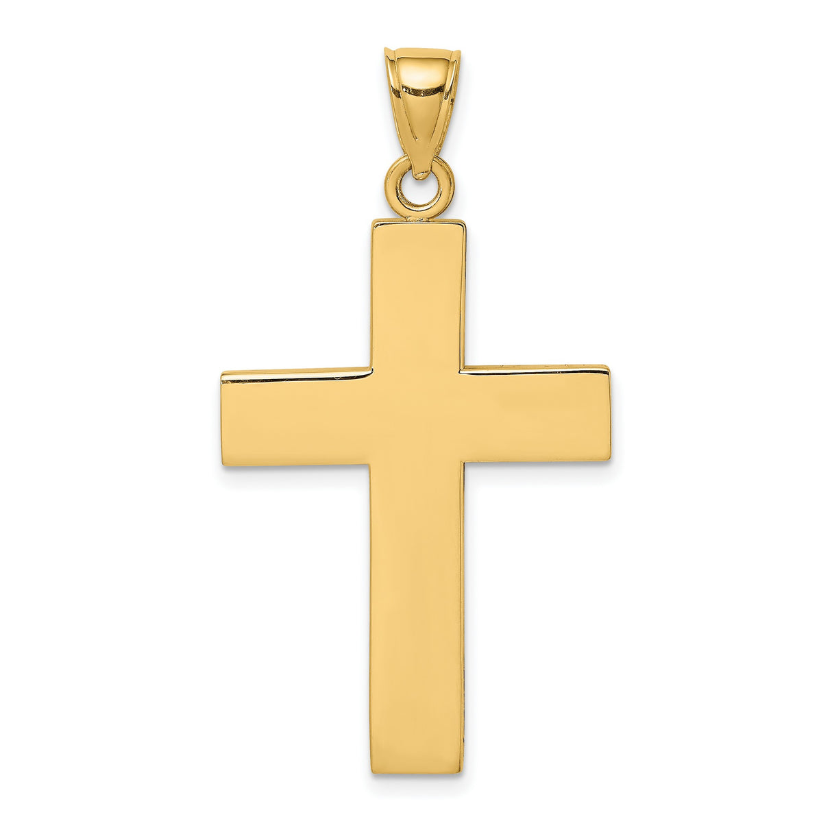 14k Yellow Gold Cross Pendant with Bold Polished Block Design for Men and Women