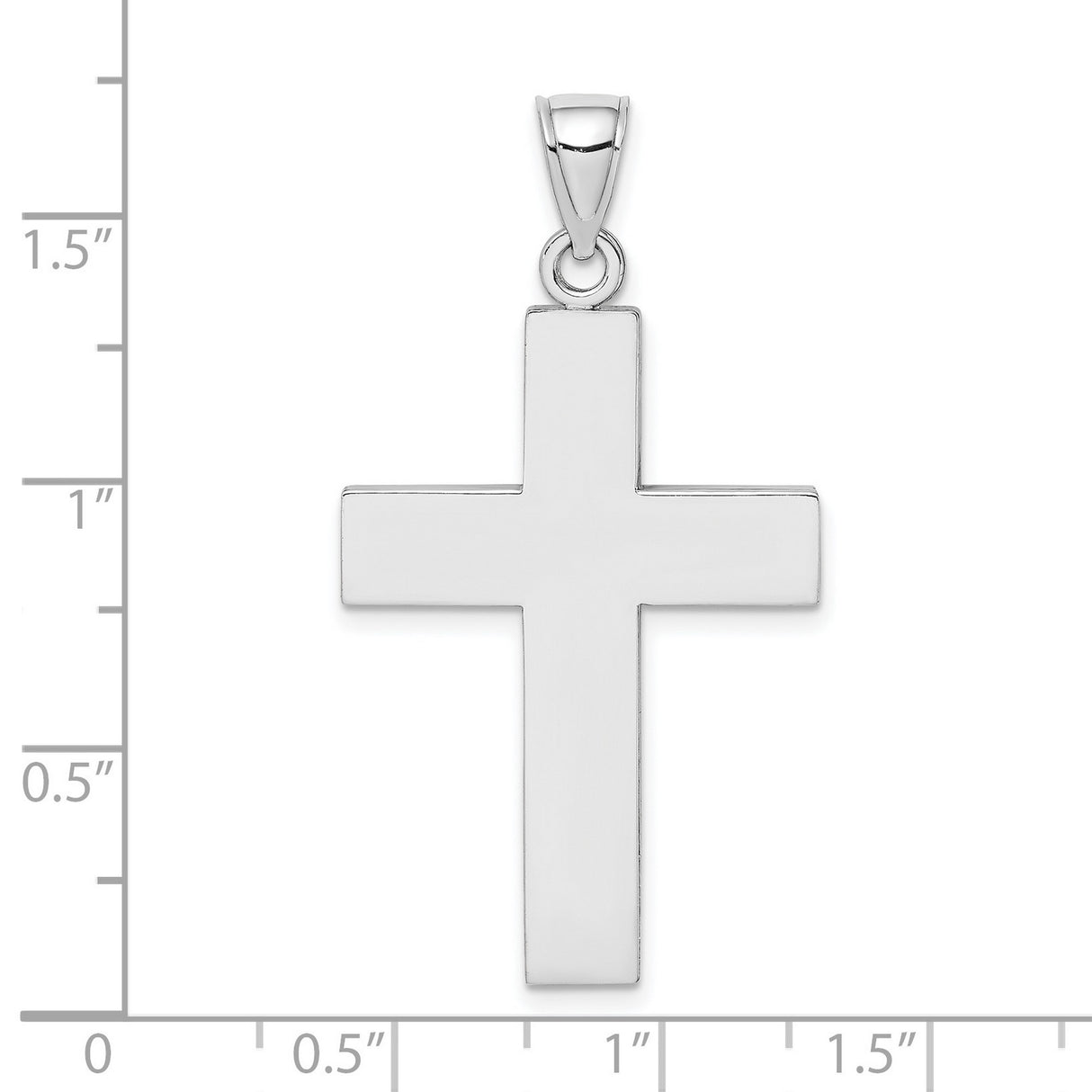 14k White Gold Cross Pendant with Open Back Block Design, High Polish Finish, Unisex Religious Jewelry
