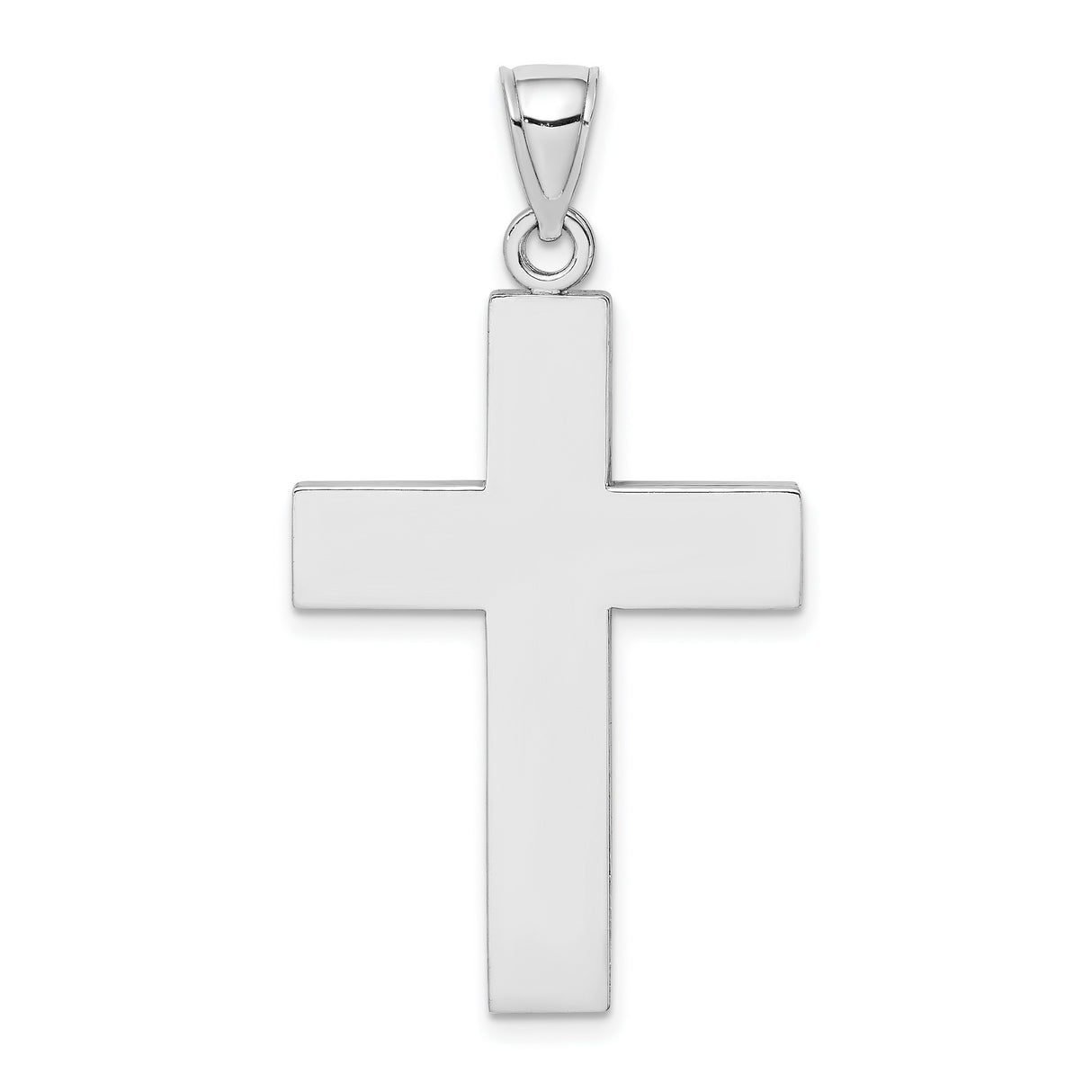 14k White Gold Cross Pendant with Open Back Block Design, High Polish Finish, Unisex Religious Jewelry