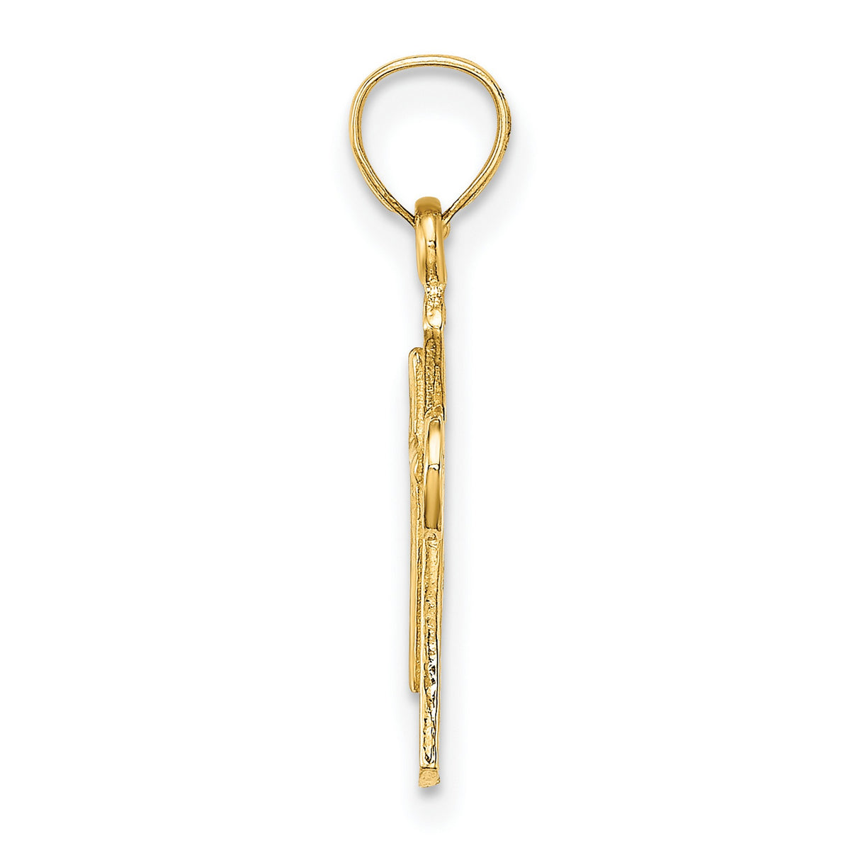 14k Yellow Gold Cross Pendant with Textured Finish, Polished Religious Charm for Men and Women