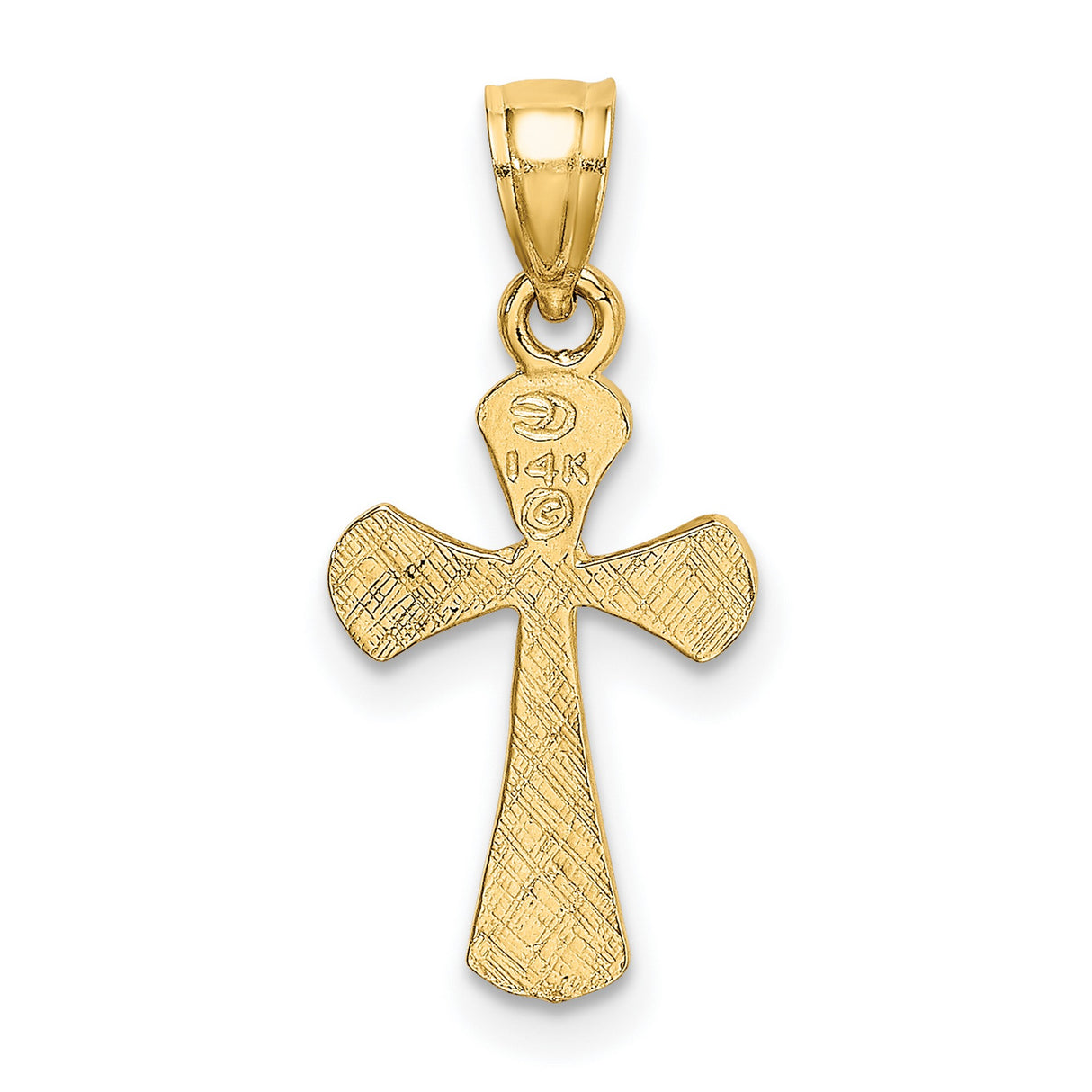 14k Yellow Gold Cross Pendant with Textured Finish, Polished Religious Charm for Men and Women