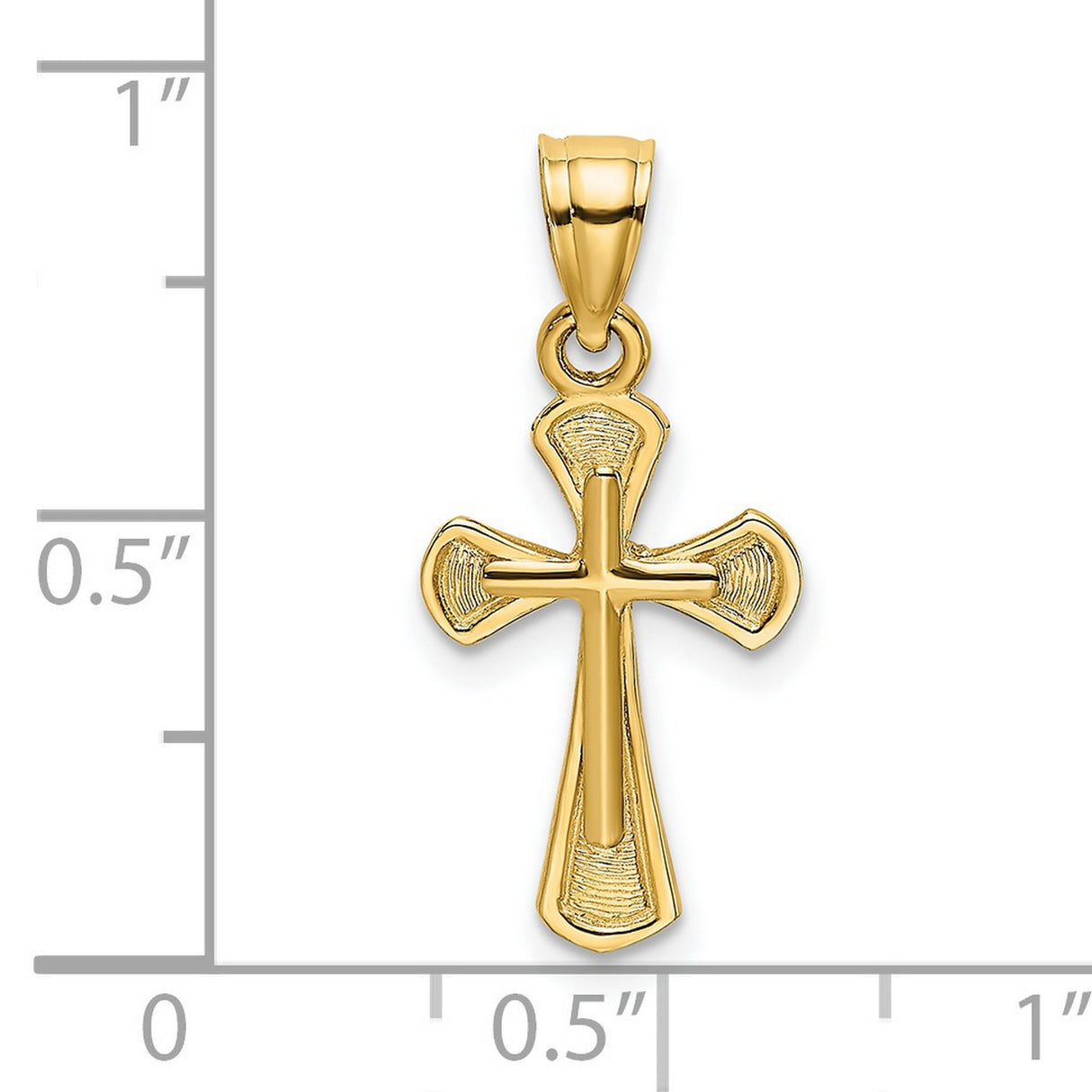14k Yellow Gold Cross Pendant with Textured Finish, Polished Religious Charm for Men and Women