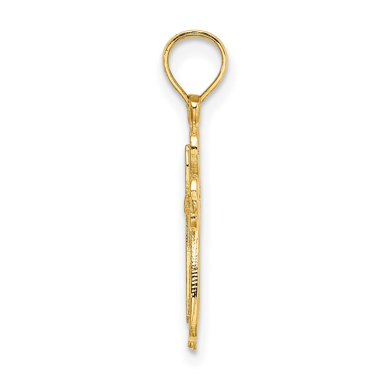 14k Yellow Gold Cross Pendant with Filigree Scroll Design and Rope Edge