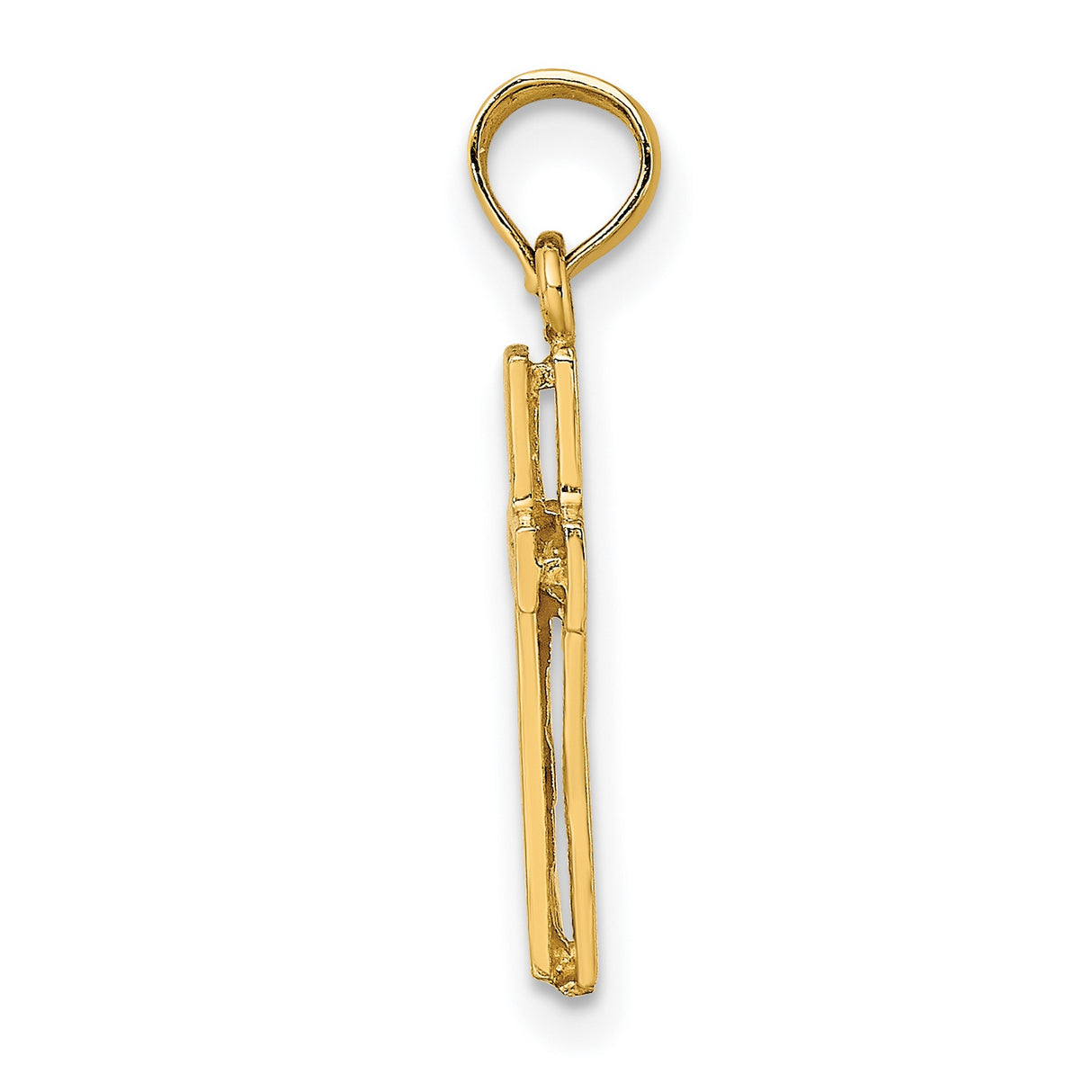 14k Yellow Gold Cross Pendant with Polished Finish, Textured Design, Beveled Edges