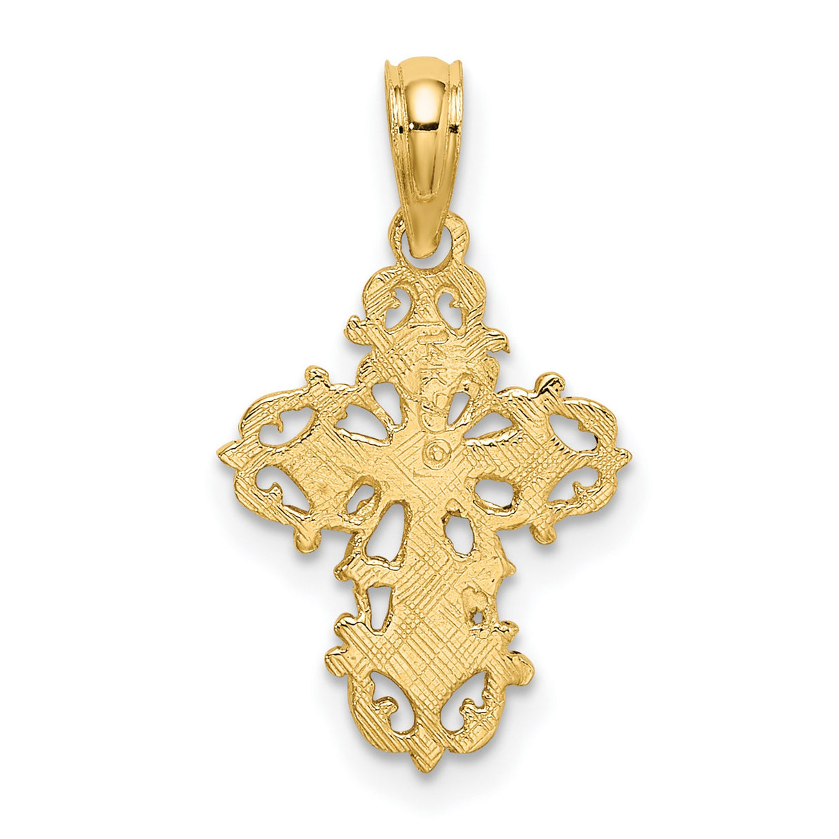 14k Yellow Gold Cross Pendant with Filigree and Cutout Scroll Design for Men and Women