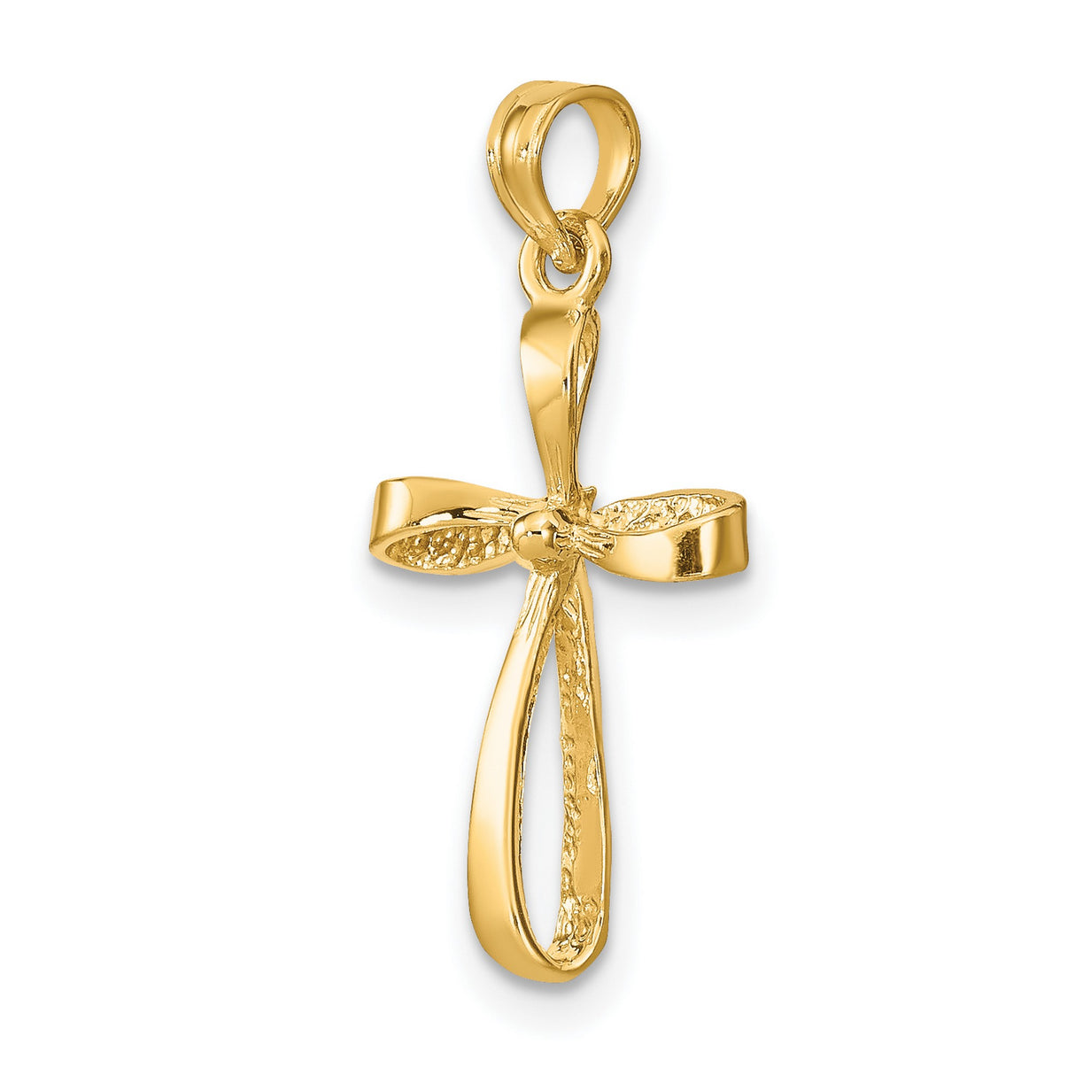 14k Yellow Gold Cross Pendant with Twisted Design and Beaded Center
