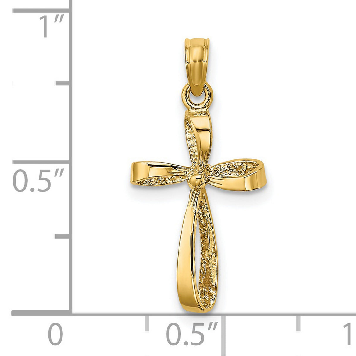 14k Yellow Gold Cross Pendant with Twisted Design and Beaded Center
