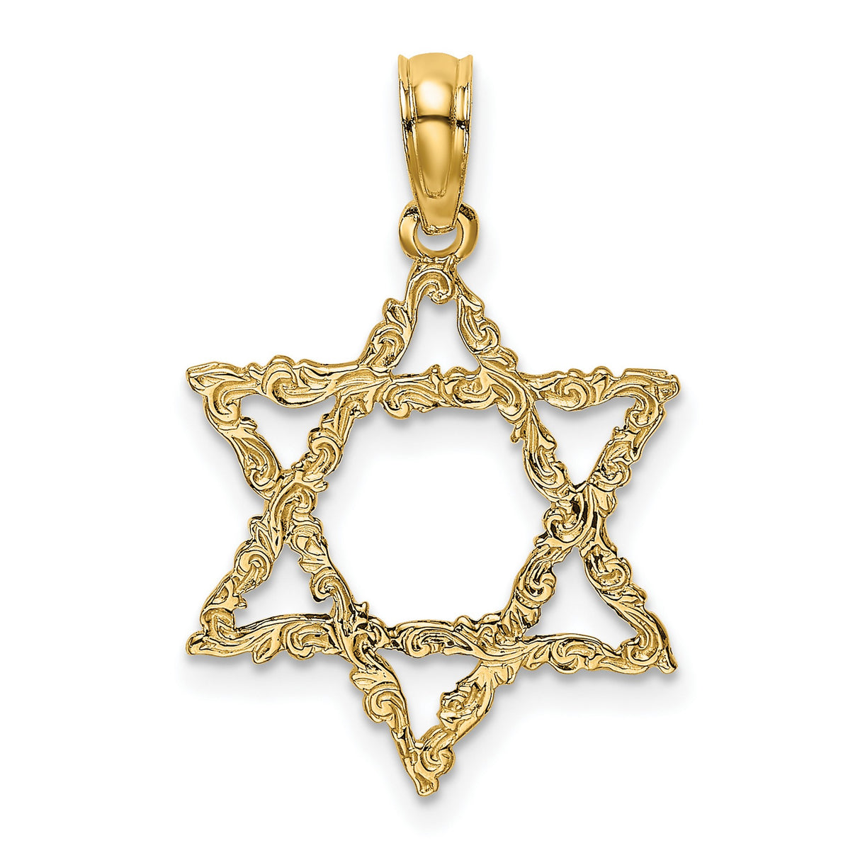14k Yellow Gold Star of David Pendant with Filigree Design, Jewish Faith Jewelry for Women
