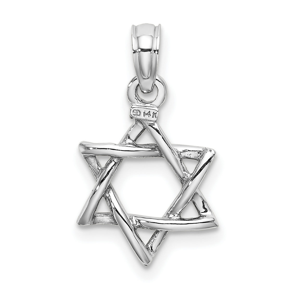 14k White Gold Star of David Pendant with Openwork Design, Minimalist Jewish Faith Charm