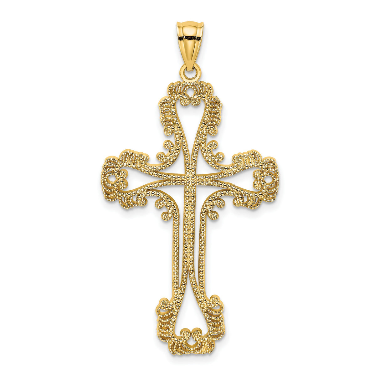 14k Yellow Gold Filigree Cross Pendant with Lace Cutout Design, Vintage Religious Jewelry