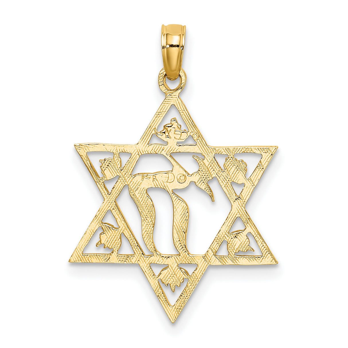 14k Yellow Gold Star of David Pendant with Chai Symbol and Floral Accents