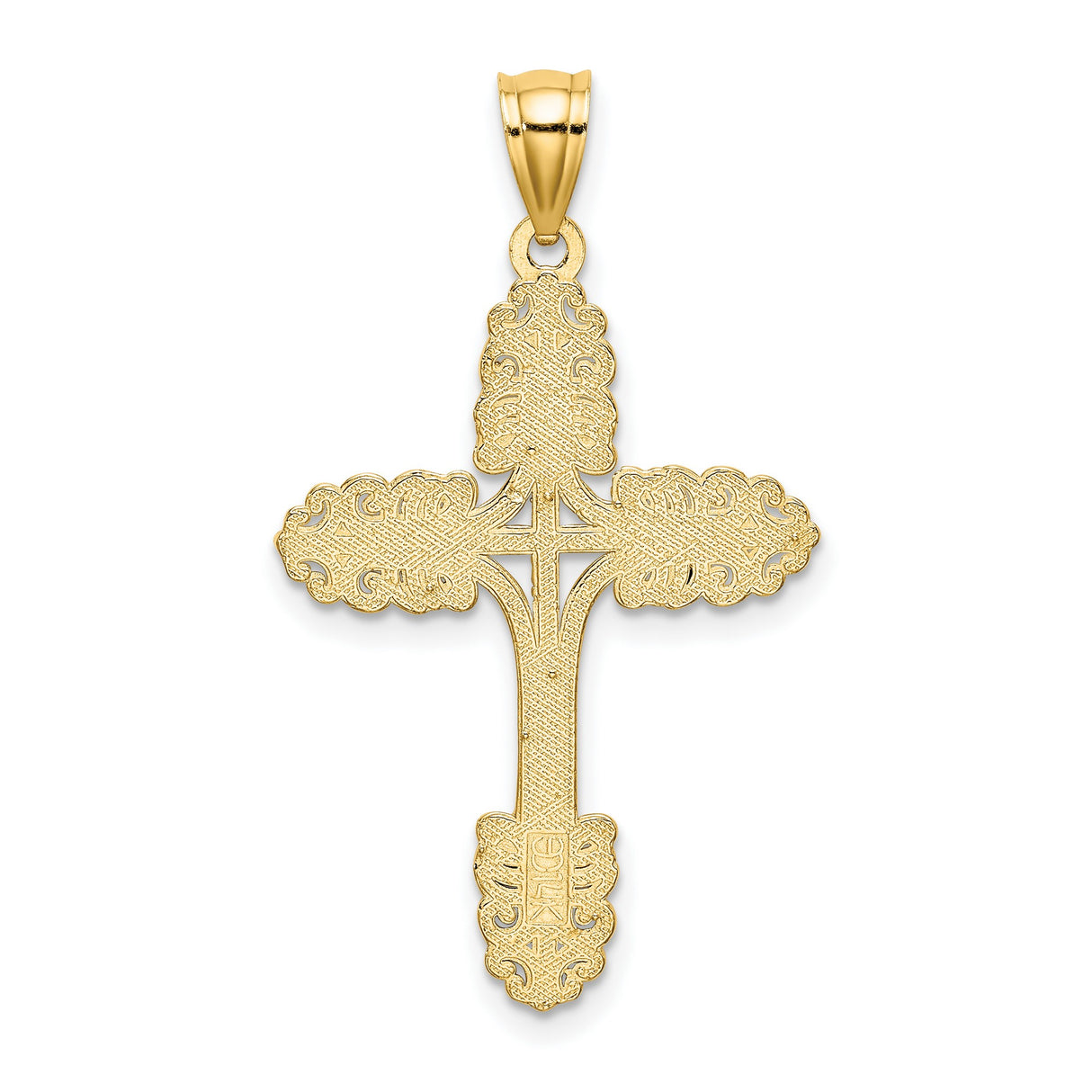 14k Yellow Gold Cross Pendant with Intricate Beaded Design, Textured Baroque Style