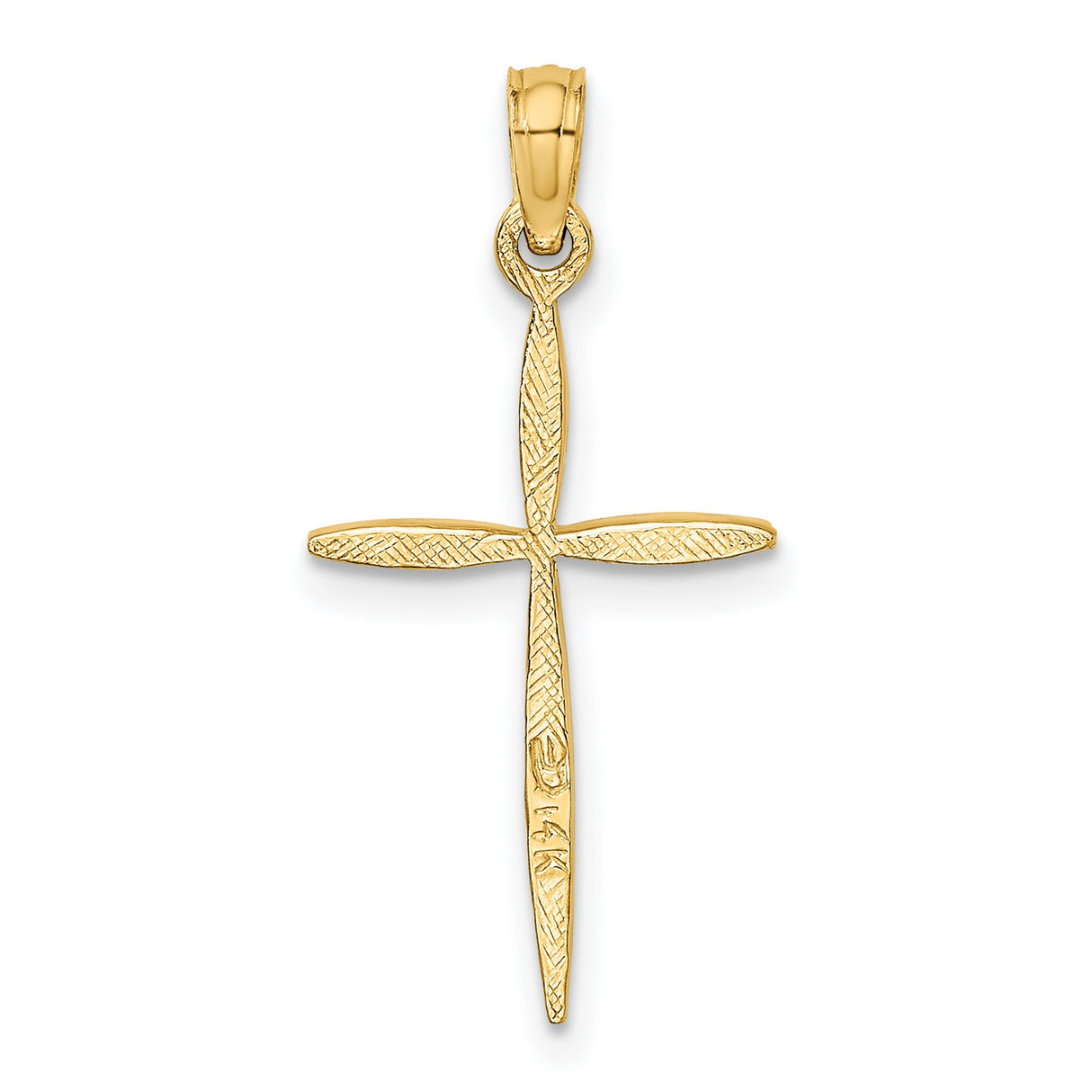 14k Yellow Gold Cross Pendant Charm, Polished Beveled Edges, Tapered Modern Religious Design