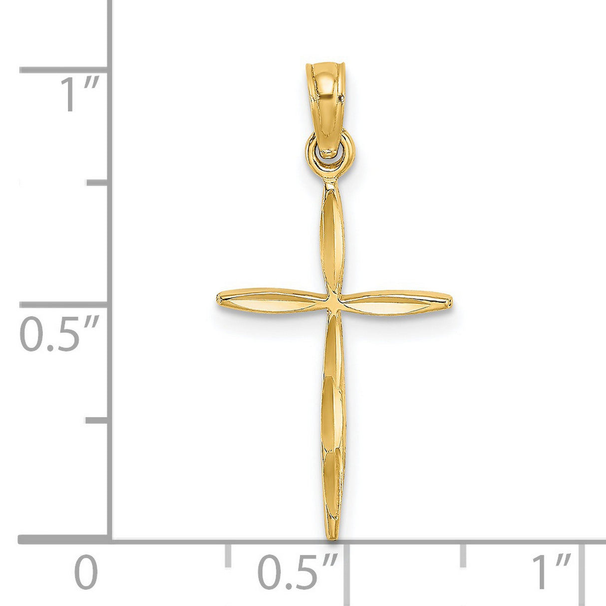 14k Yellow Gold Cross Pendant Charm, Polished Beveled Edges, Tapered Modern Religious Design