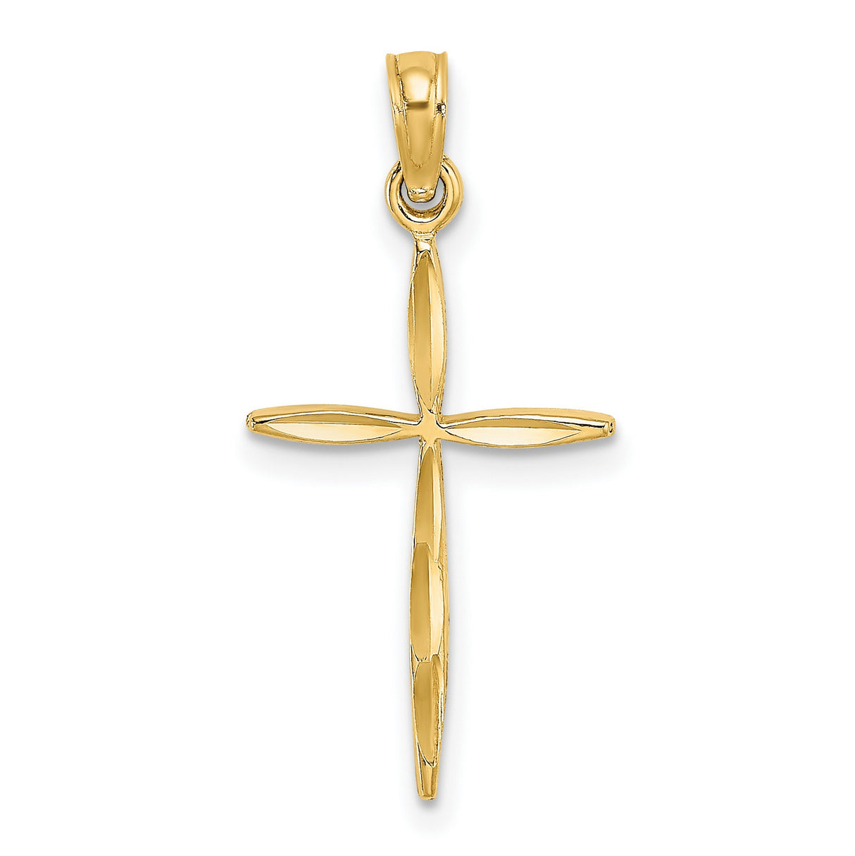 14k Yellow Gold Cross Pendant Charm, Polished Beveled Edges, Tapered Modern Religious Design