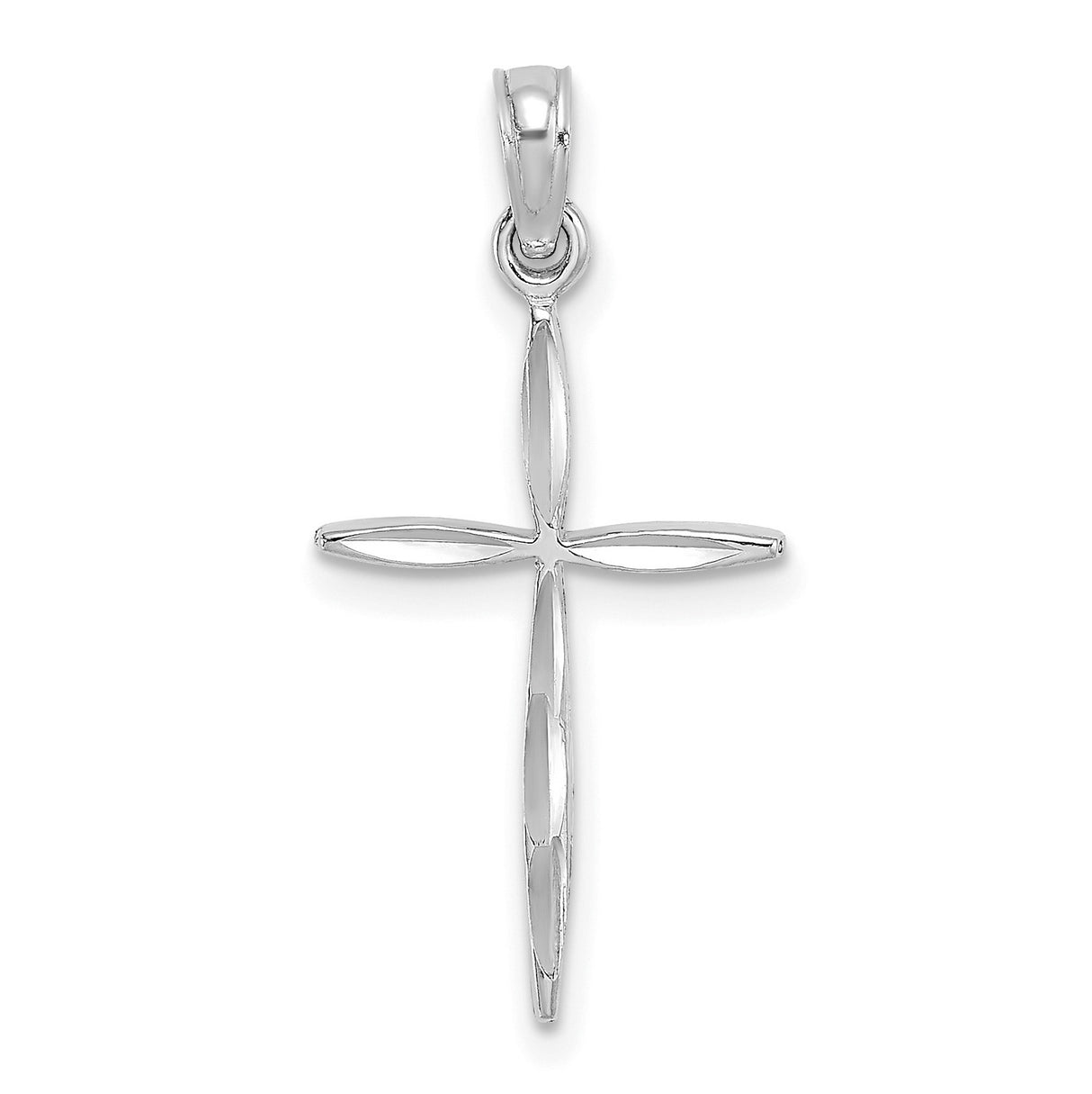 14k White Gold Cross Pendant with Tapered Ends and Open Design for Men and Women