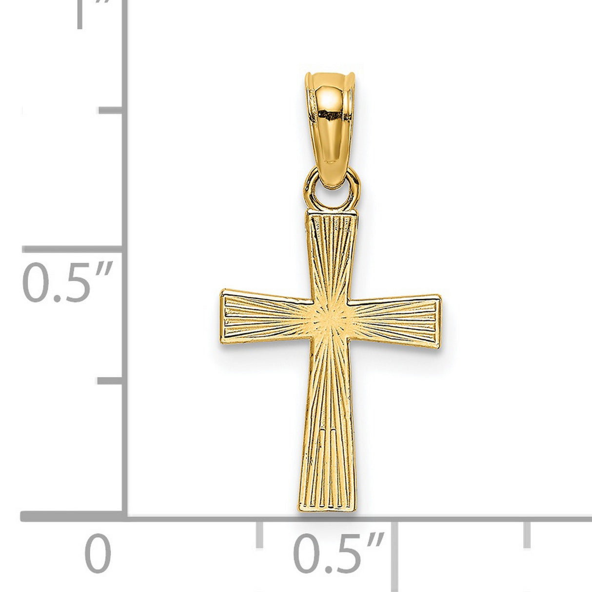 14k Yellow Gold Cross Pendant with Textured Starburst Design Religious Charm