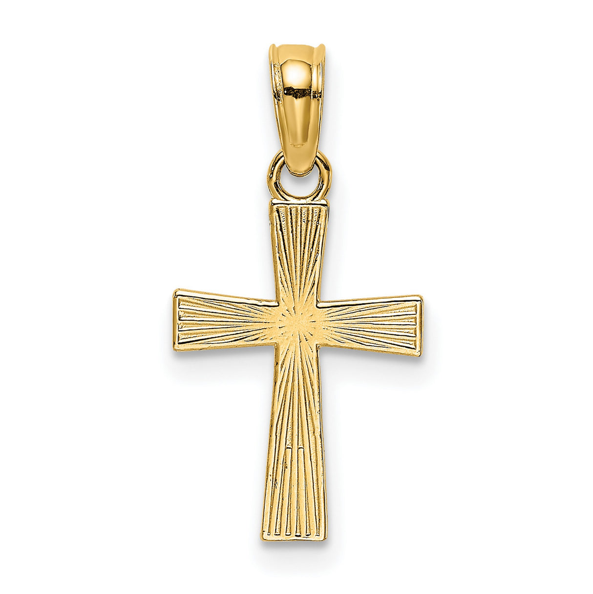 14k Yellow Gold Cross Pendant with Textured Starburst Design Religious Charm