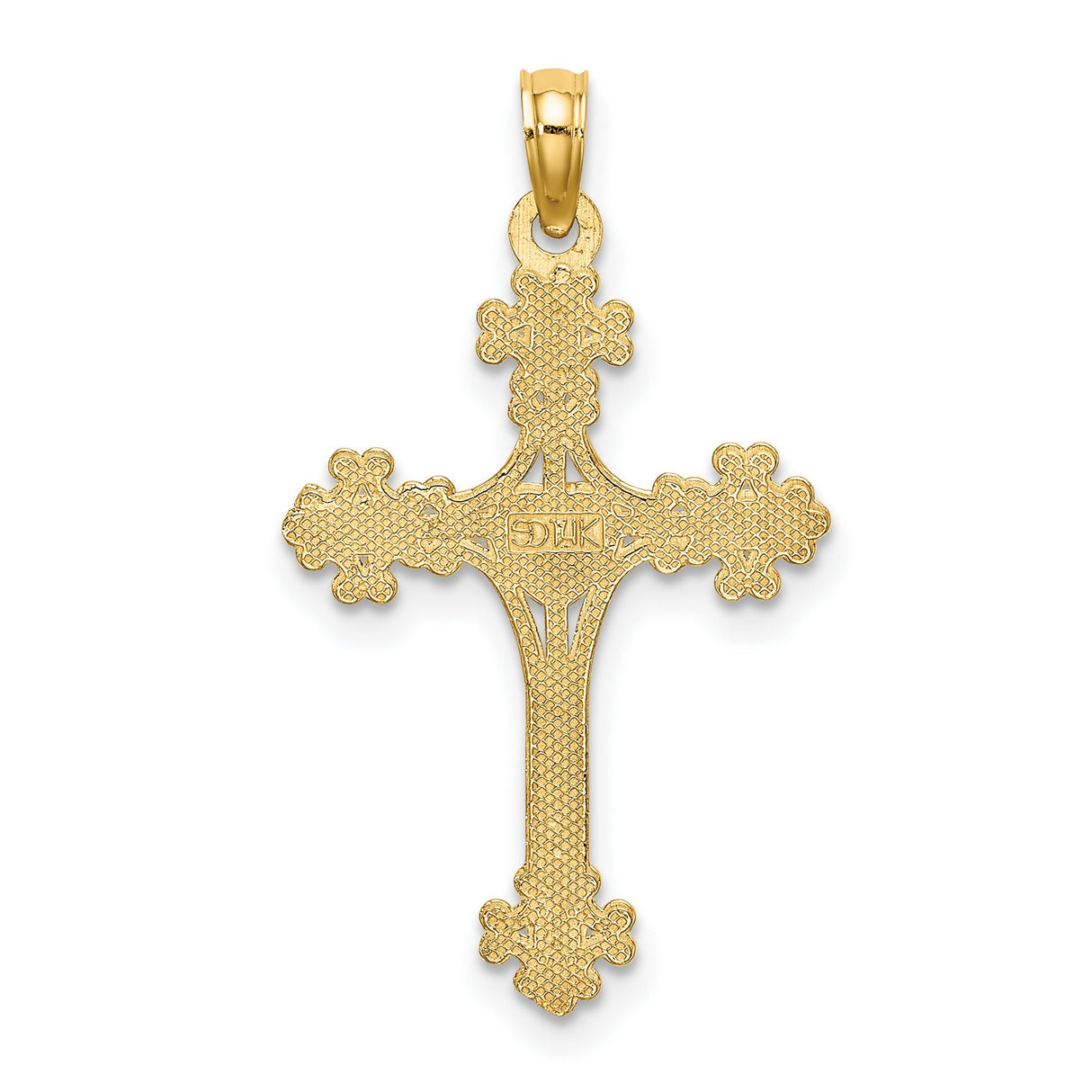14k Yellow Gold Cross Pendant with Floral Motif, Baroque Design, and Heart Center