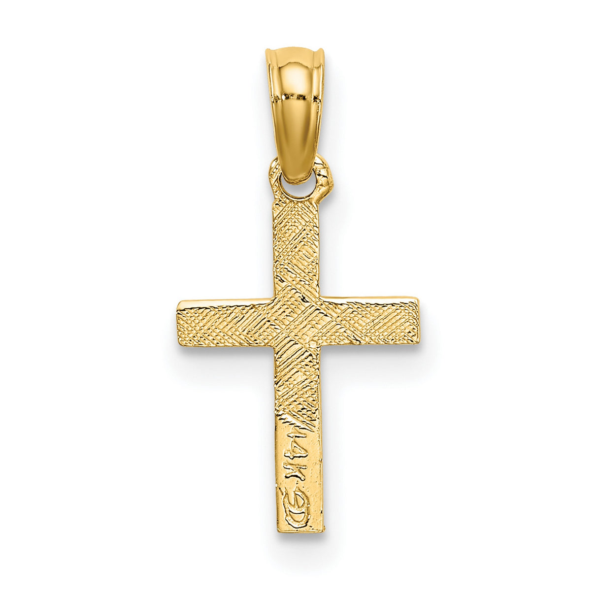 14k Yellow Gold Cross Pendant with Smooth Bail and Woodgrain Texture