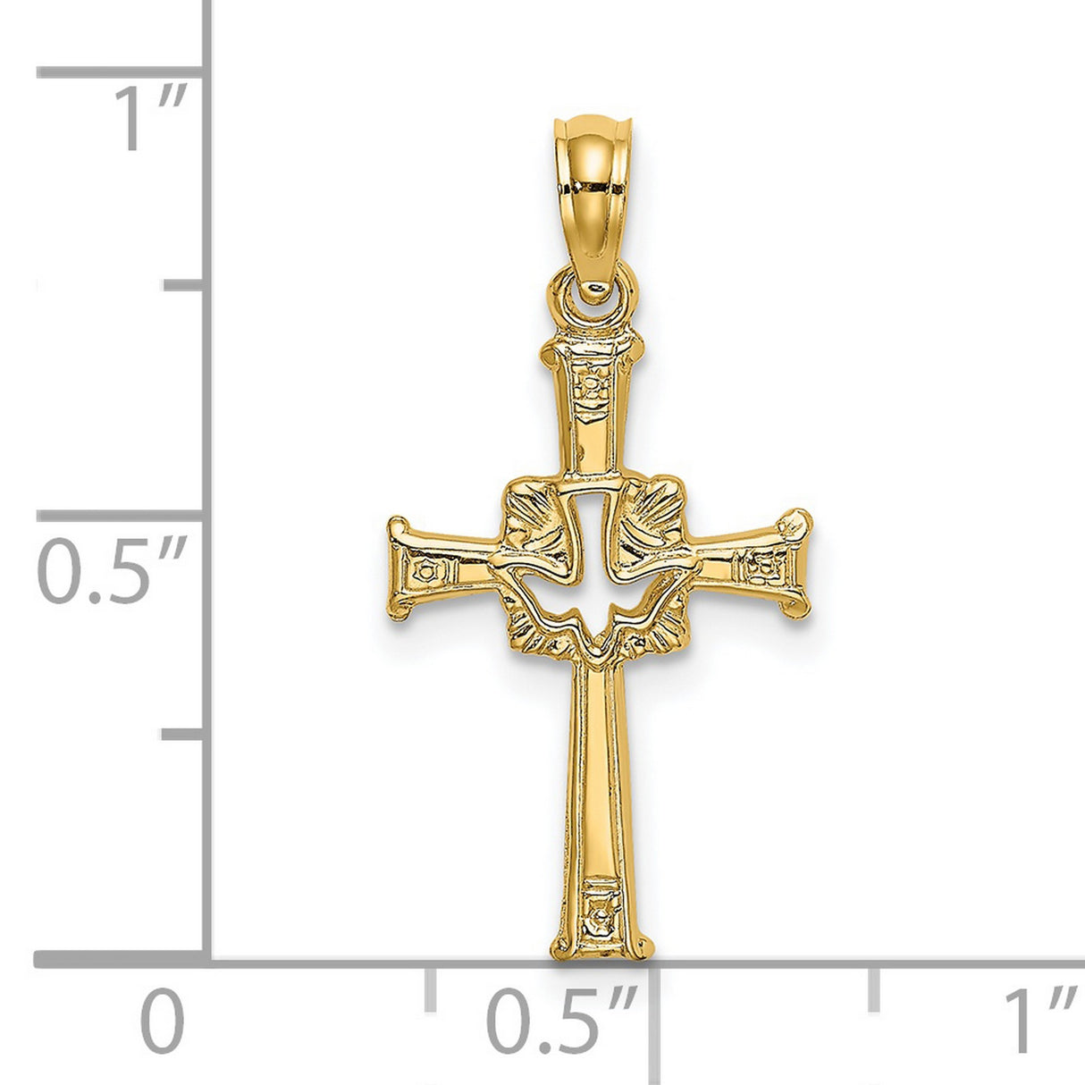 14k Yellow Gold Cross and Dove Pendant, Polished Christian Symbol for Men and Women
