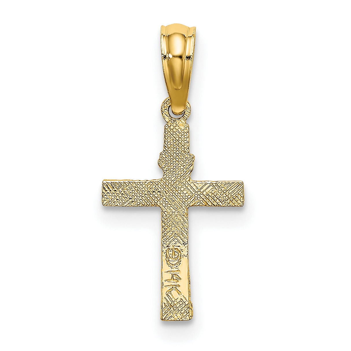 14k Yellow Gold Cross Pendant with Polished Finish and Textured Design for Men and Women