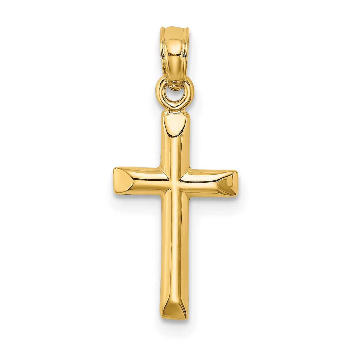 14k Yellow Gold Cross Pendant with Polished Finish, Minimalist Religious Charm for Men and Women