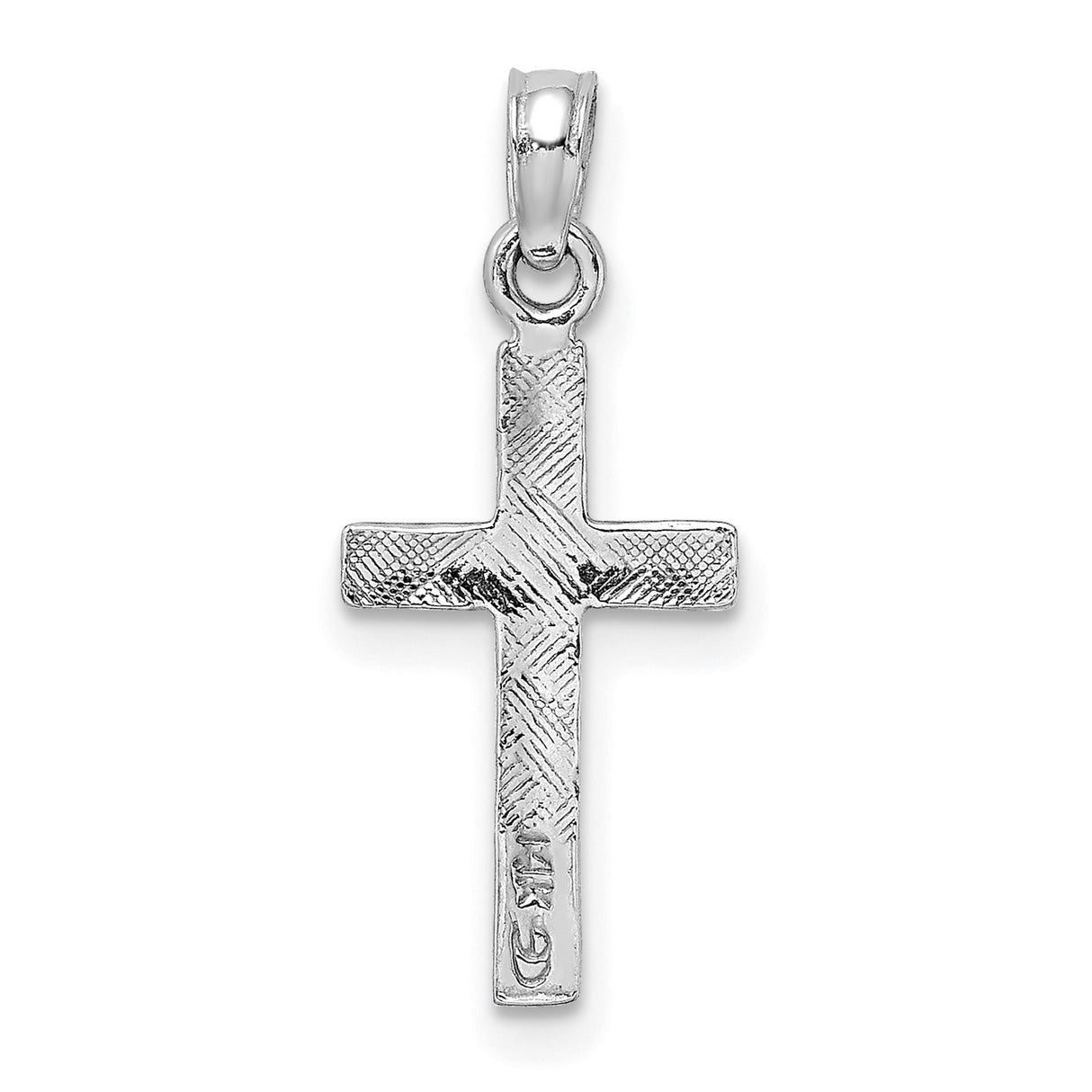 14k White Gold Cross Pendant, Polished Beveled Religious Charm for Men and Women
