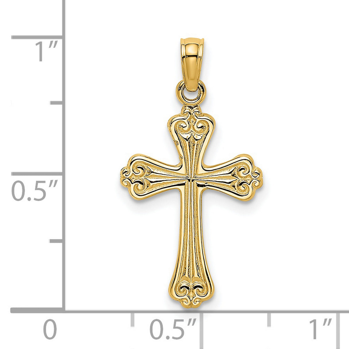 14k Yellow Gold Cross Pendant with Scrollwork and Vintage Floral Design