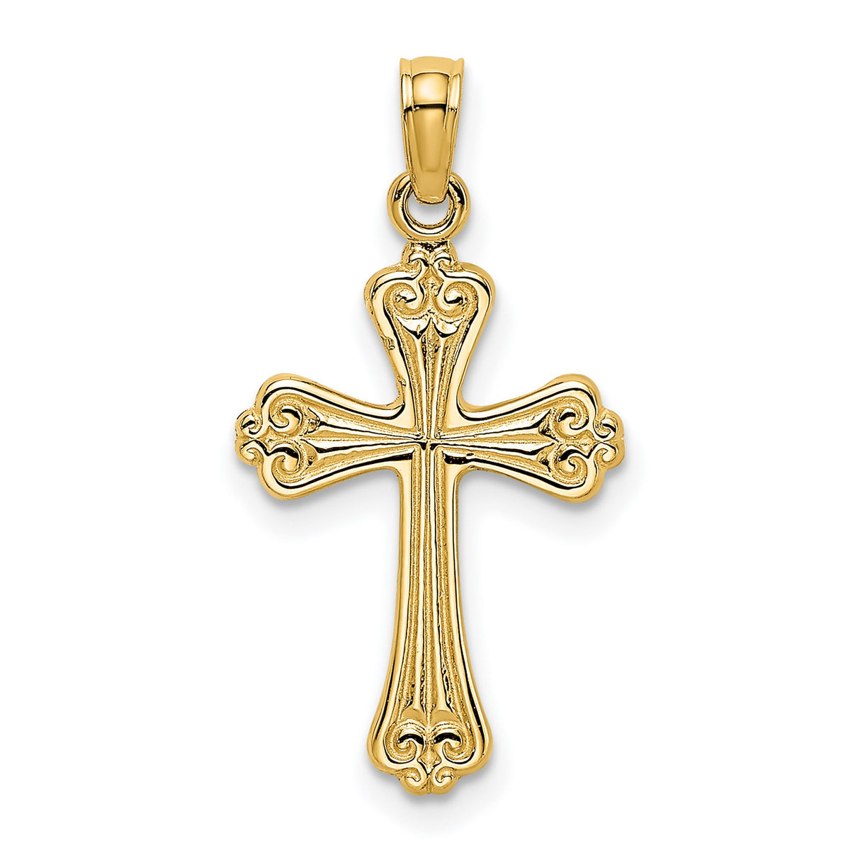 14k Yellow Gold Cross Pendant with Scrollwork and Vintage Floral Design