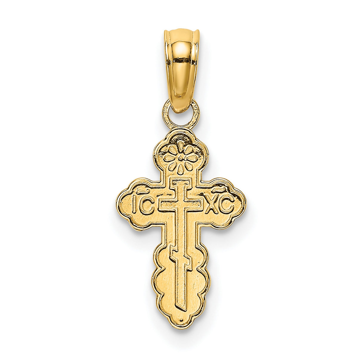 14k Yellow Gold Orthodox Cross Pendant with Glossy Finish, IC XC Design, Christian Symbol