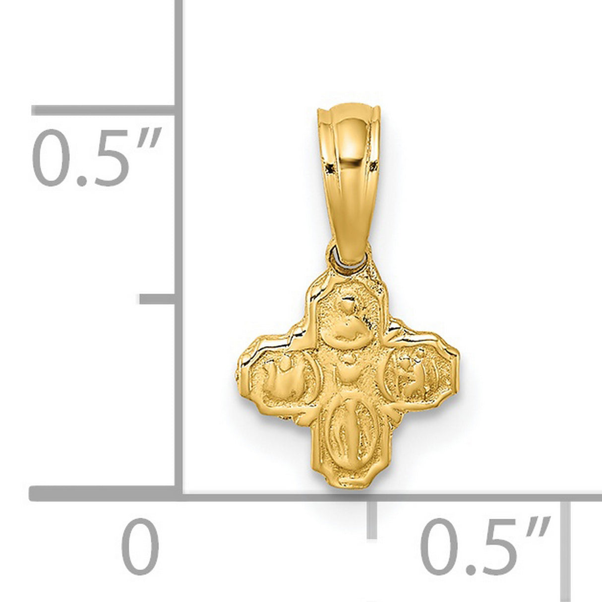 14k Yellow Gold Four Way Cross Charm Pendant with Saint Symbols, Catholic Religious Medal