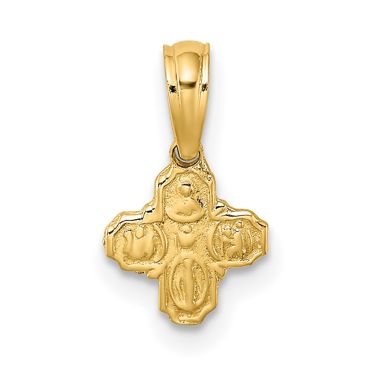 14k Yellow Gold Four Way Cross Charm Pendant with Saint Symbols, Catholic Religious Medal