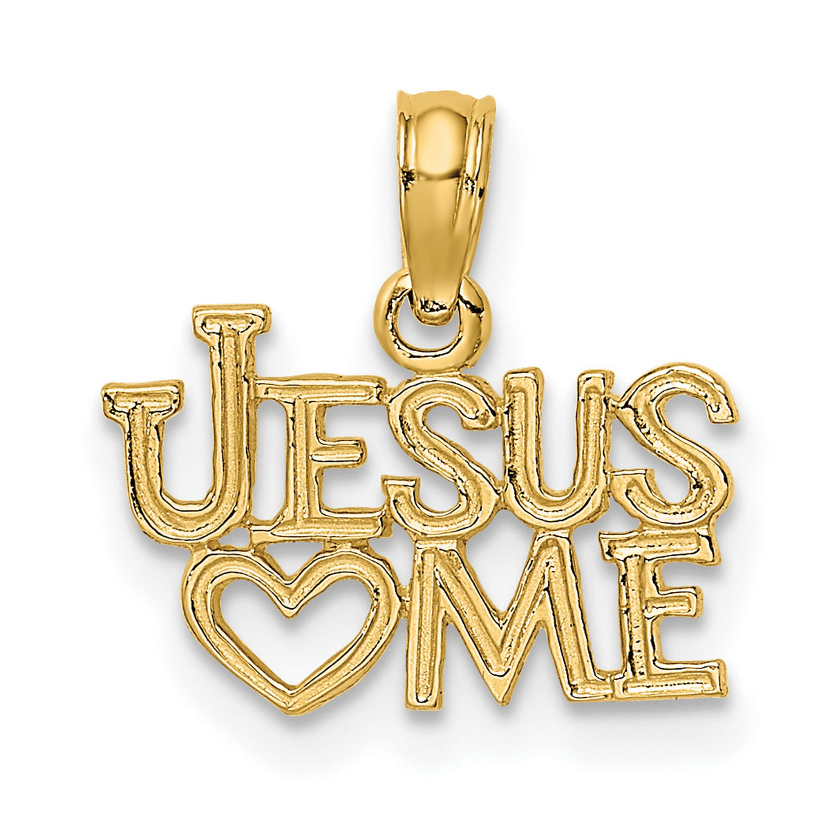 14k Yellow Gold Jesus Loves Me Pendant, Christian Script Faith Charm for Women
