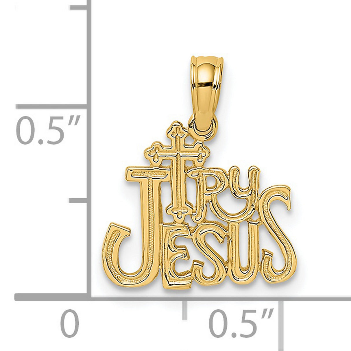 14k Yellow Gold Try Jesus Pendant with Decorative Cross Symbol, Christian Religious Jewelry
