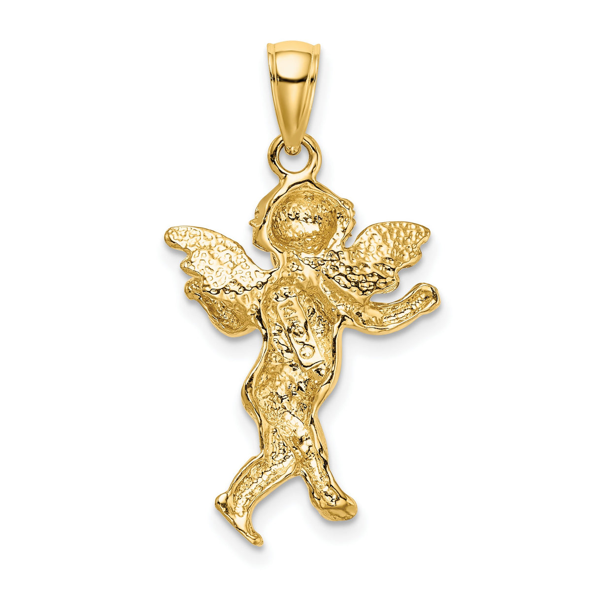 14k Yellow Gold Angel Pendant with Detailed Cherub Design, Christian Religious Charm