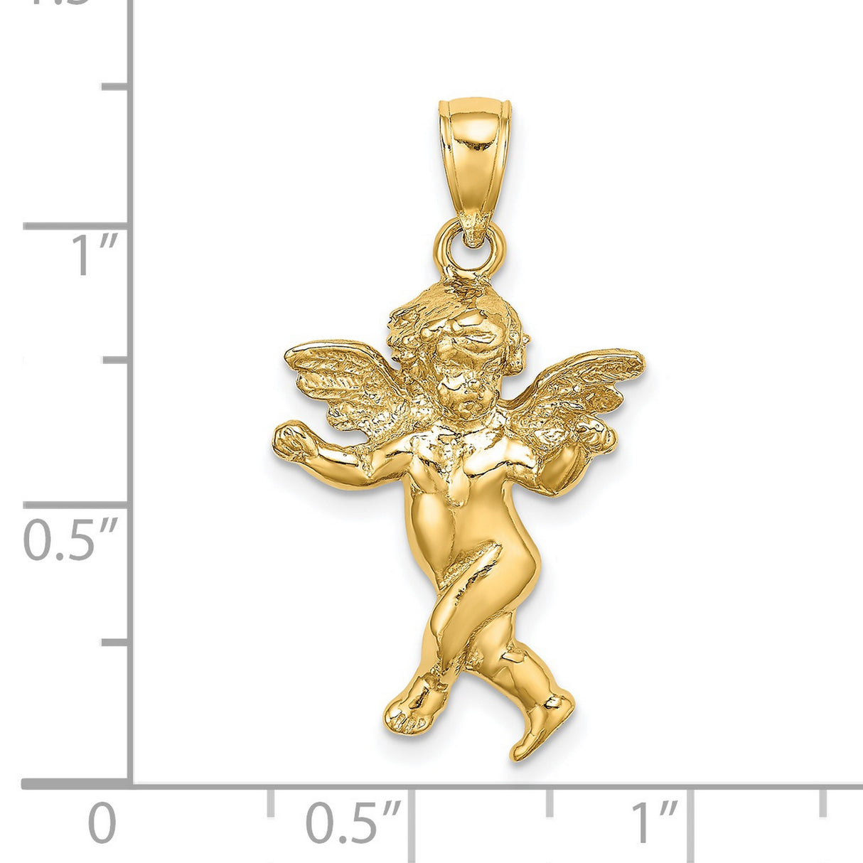 14k Yellow Gold Angel Pendant with Detailed Cherub Design, Christian Religious Charm