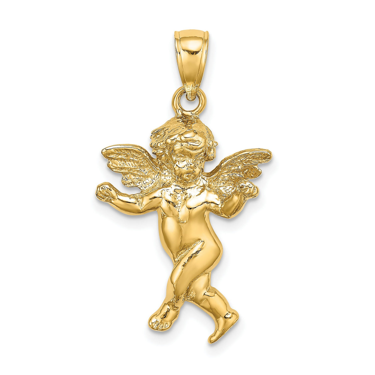 14k Yellow Gold Angel Pendant with Detailed Cherub Design, Christian Religious Charm
