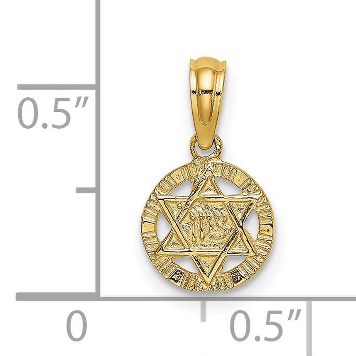 14k Yellow Gold Star of David Pendant with Hebrew Center, Unisex Jewish Religious Charm