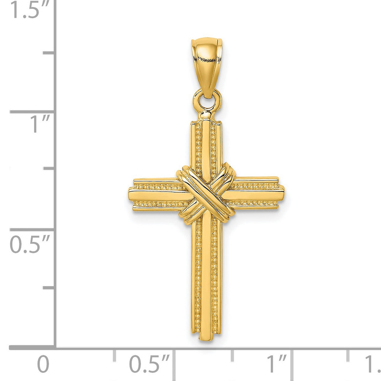 14k Yellow Gold Cross Pendant with Milgrain Detailing and Beaded Center Design