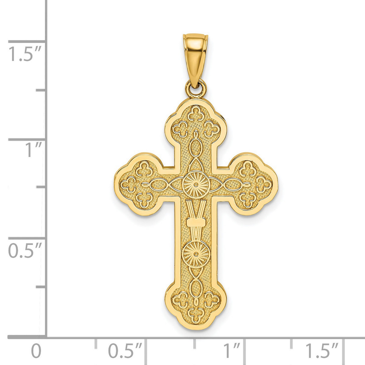 14k Yellow Gold Cross Pendant with Sunburst Center and Etched Design for Men and Women