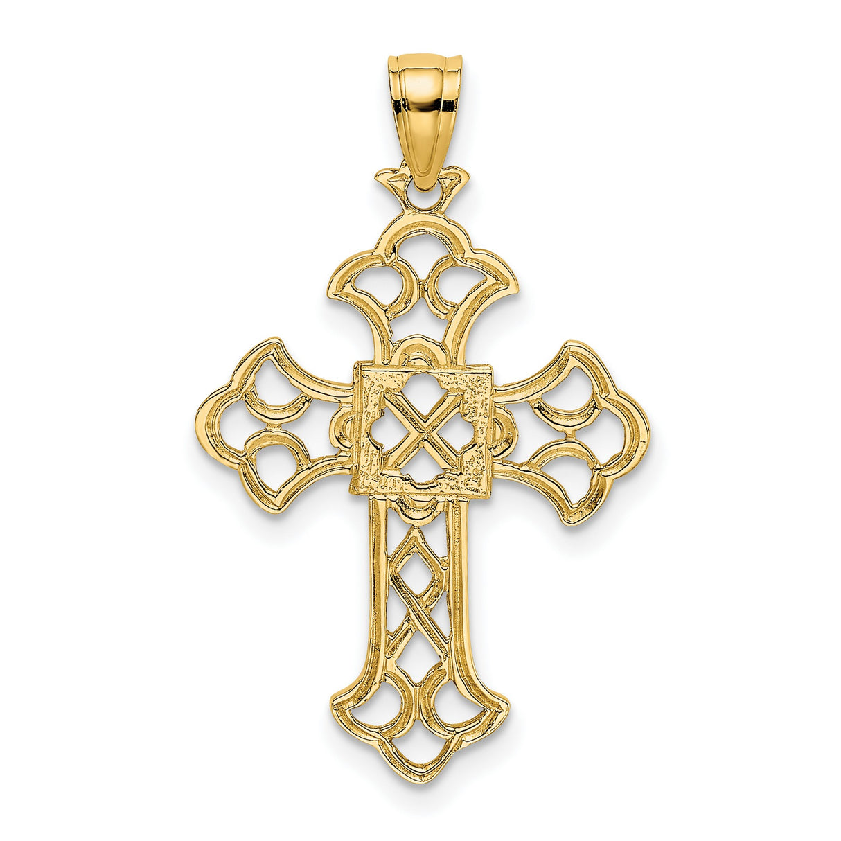 14k Yellow Gold Cross Pendant with Byzantine Gothic Openwork Design for Men and Women