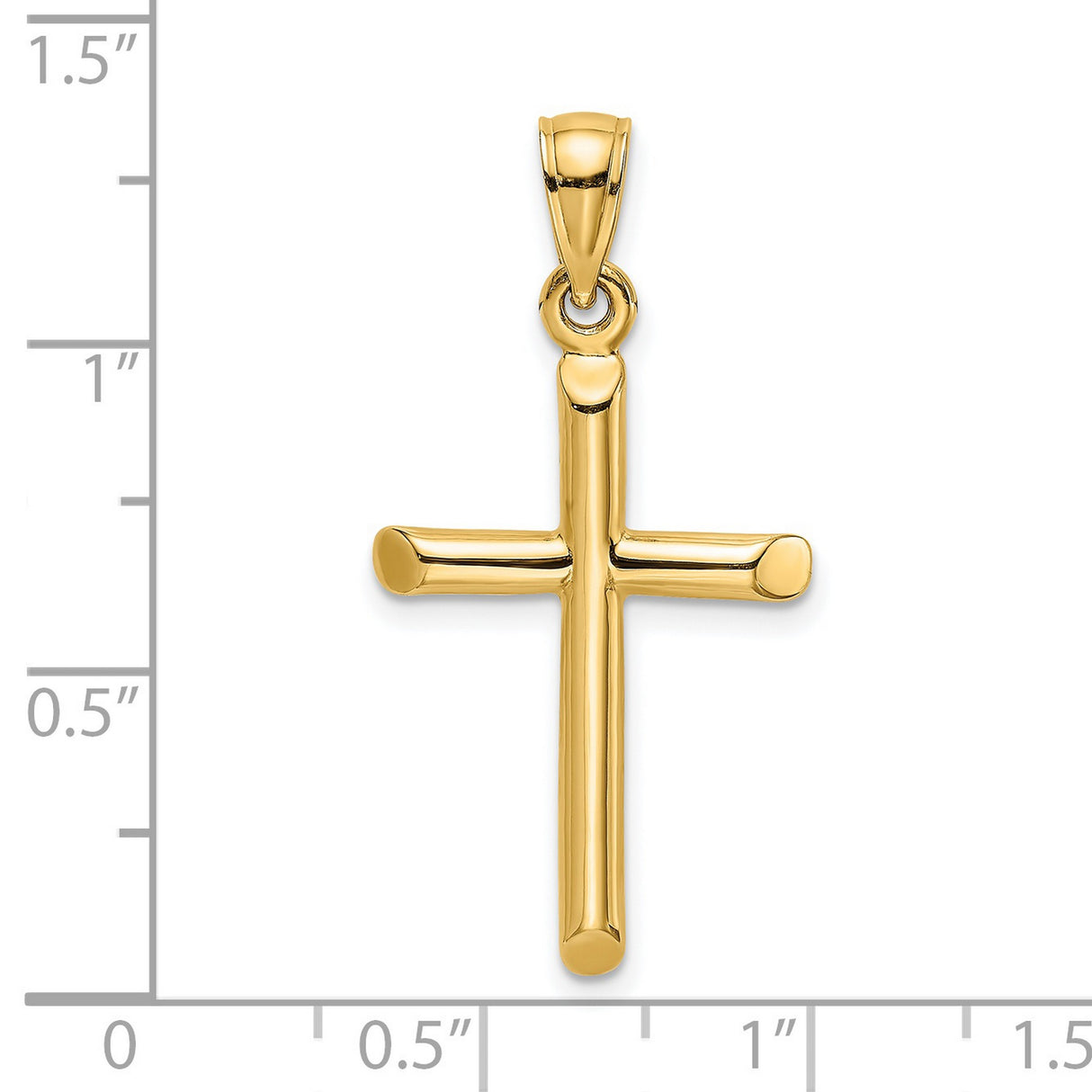 14k Yellow Gold Cylinder Cross Pendant with Polished Finish and Rounded Edges