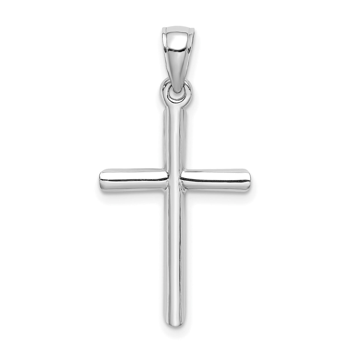 14k White Gold Cross Pendant, Modern Cylinder Tube Design, Unisex Religious Jewelry