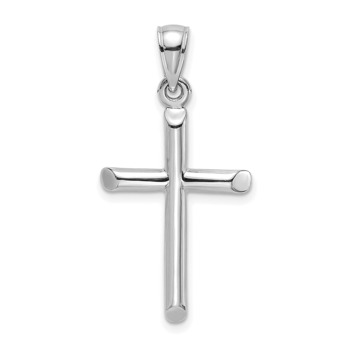 14k White Gold Cross Pendant, Modern Cylinder Tube Design, Unisex Religious Jewelry
