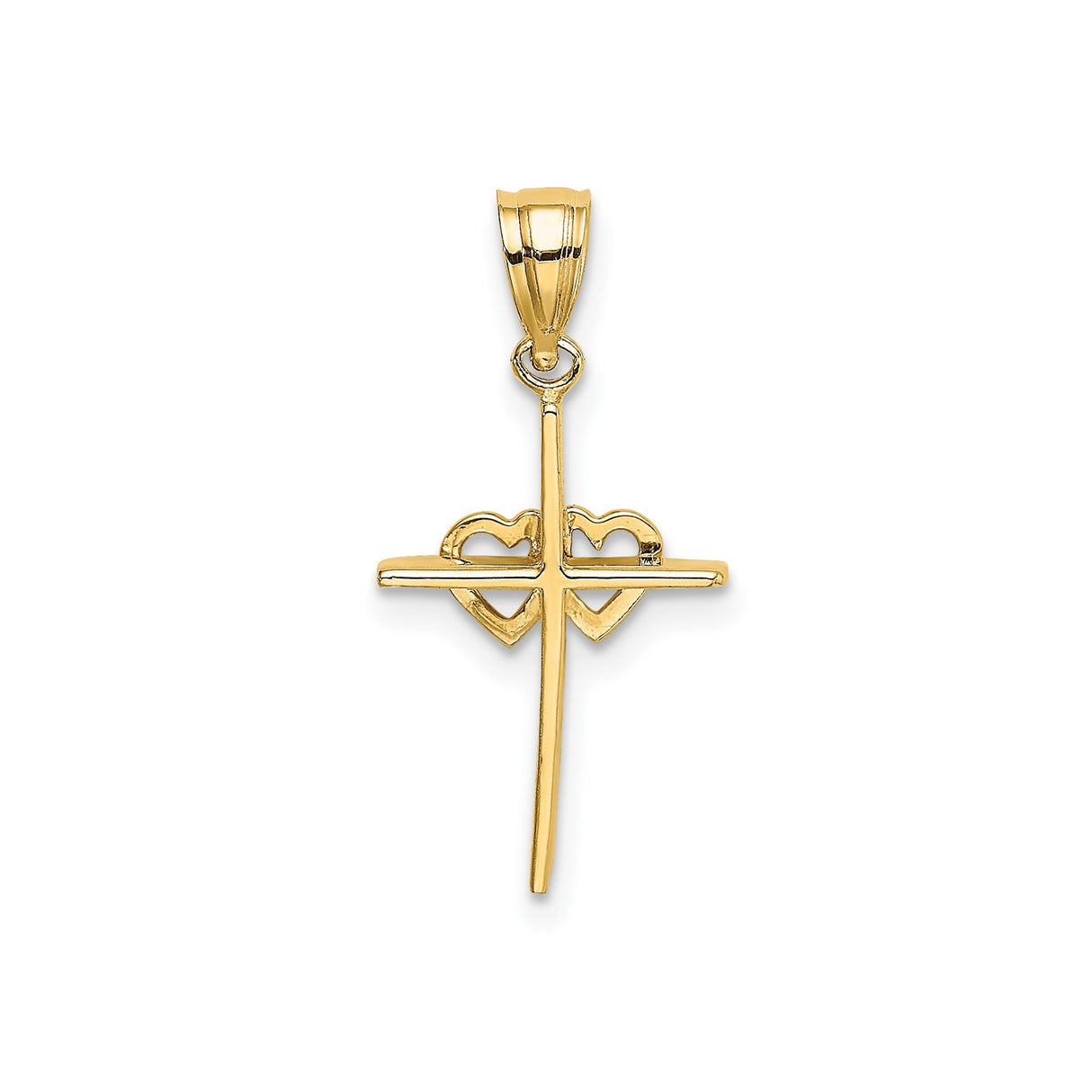 14k Yellow Gold Cross Pendant with Heart Detail, Christian Religious Jewelry for Men and Women